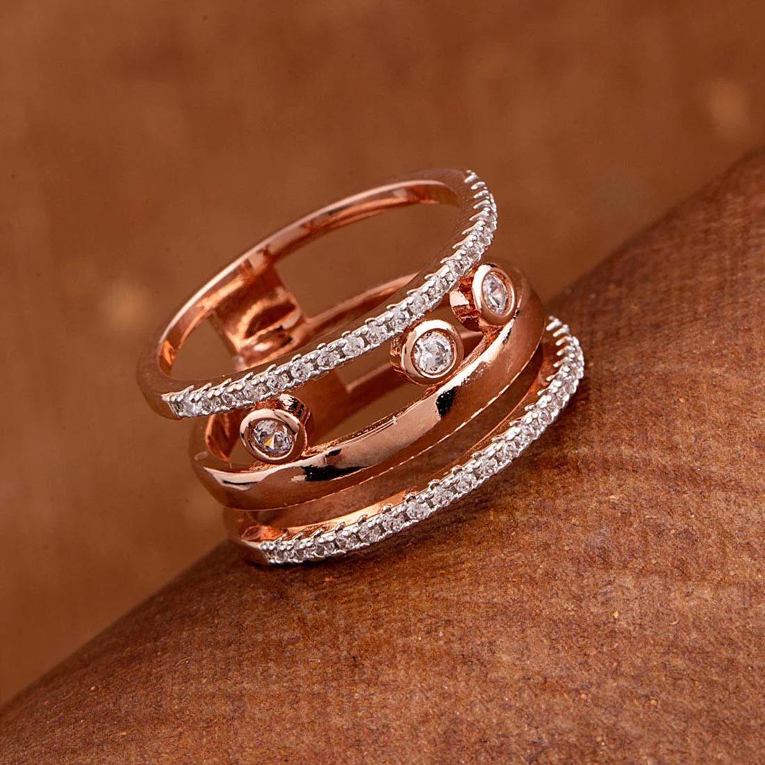 Rose Gold Plated Gems Embellished Ring