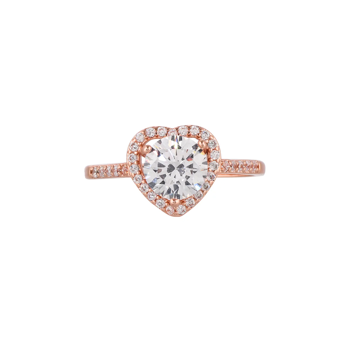 Rose Gold Plated Heart Round Cut Zircon Adorned Brass Ring - Image 3