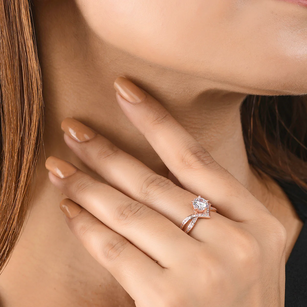 Rose Gold Plated Round Cut CZ Adorned Ring - Image 2