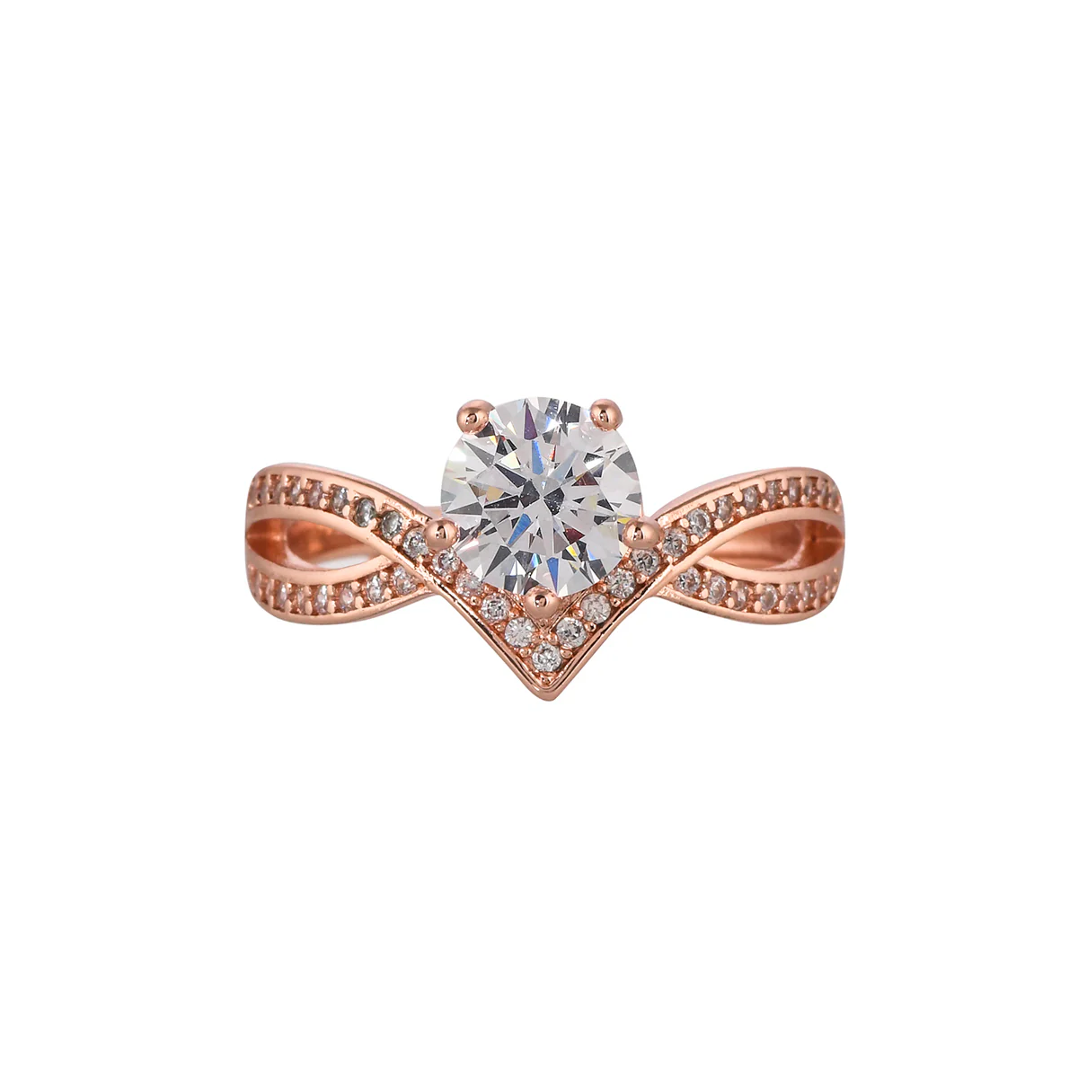 Rose Gold Plated Round Cut CZ Adorned Ring - Image 3
