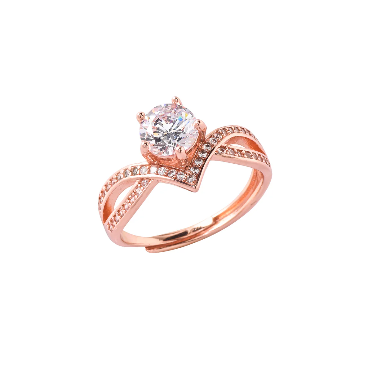 Rose Gold Plated Round Cut CZ Adorned Ring - Image 4