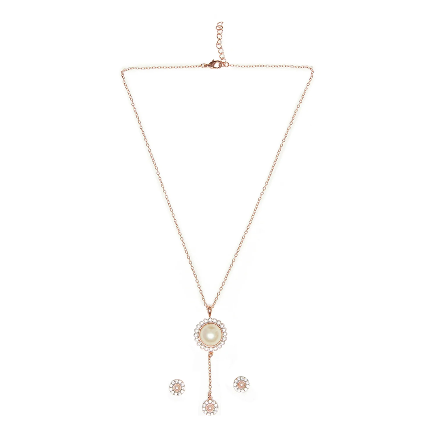 Rose Gold Tone Pearly Whites Pendant Set - Image 3