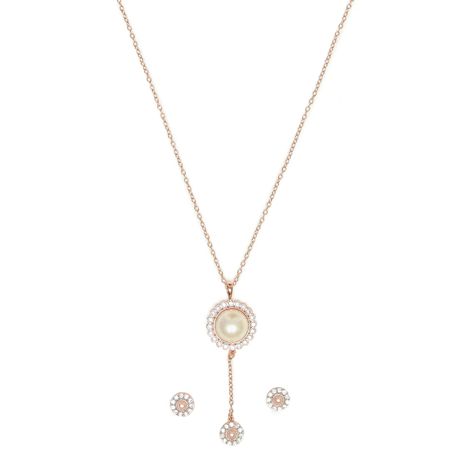 Rose Gold Tone Pearly Whites Pendant Set - Image 4