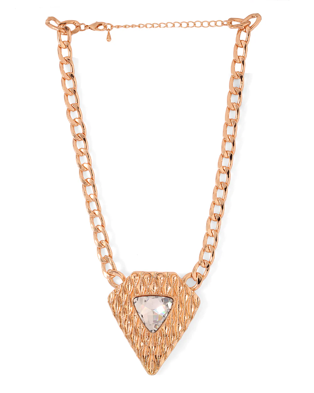 Rose Gold Toned Triangular Motif Pendant With Interlink Chain - Image 2