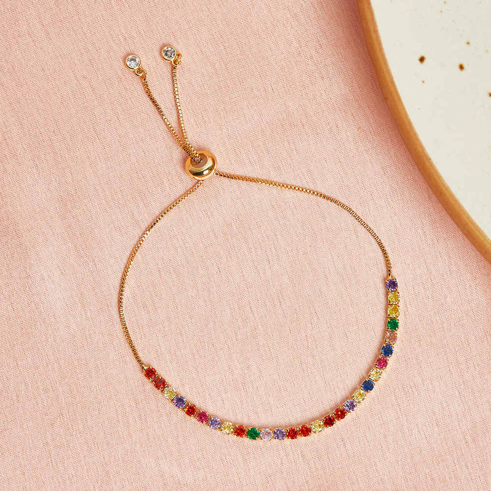 Round and Square Cut CZ adorned Brass Gold Plated Bracelet