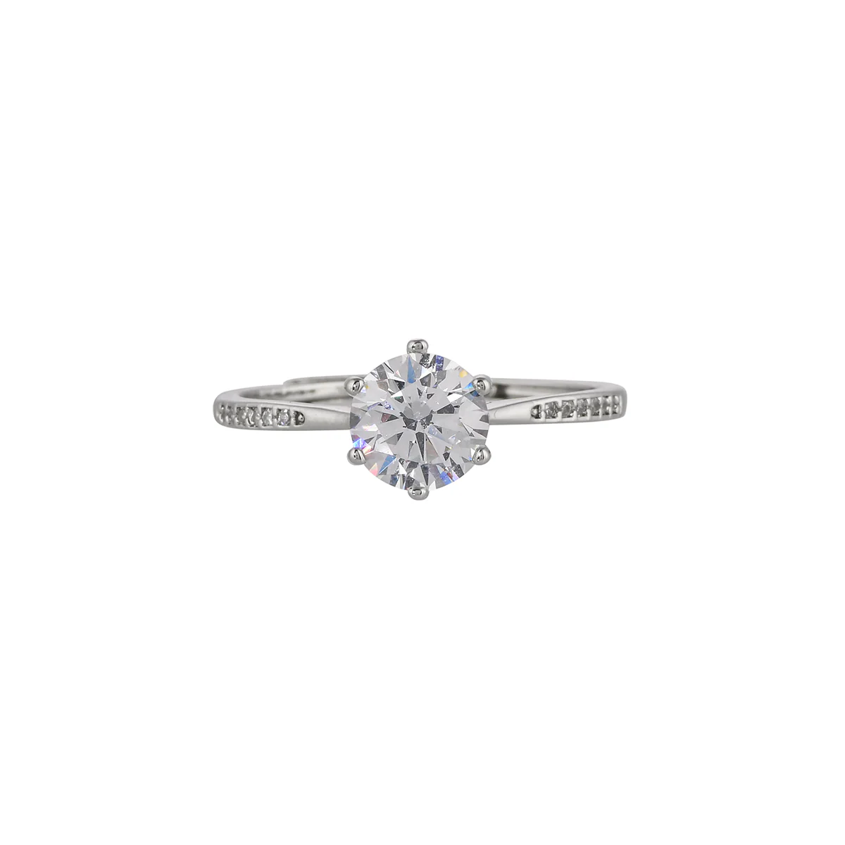 Round Cut Clear Zircon Adorned Brass Silver Plated Ring - Image 3