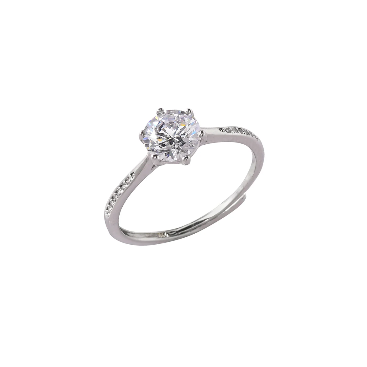Round Cut Clear Zircon Adorned Brass Silver Plated Ring - Image 4