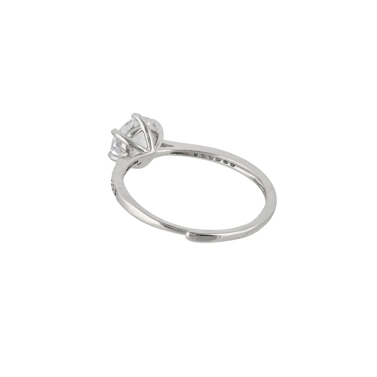 Round Cut Clear Zircon Adorned Brass Silver Plated Ring - Image 5