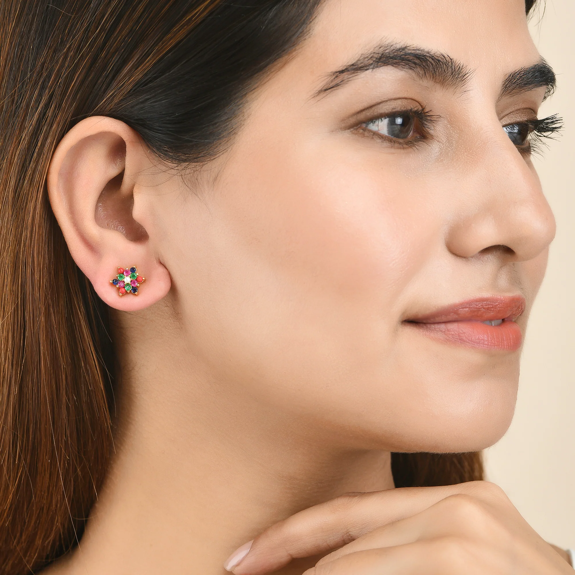 Round Cut Coloured CZ and Pearl Stud Earrings - Image 2