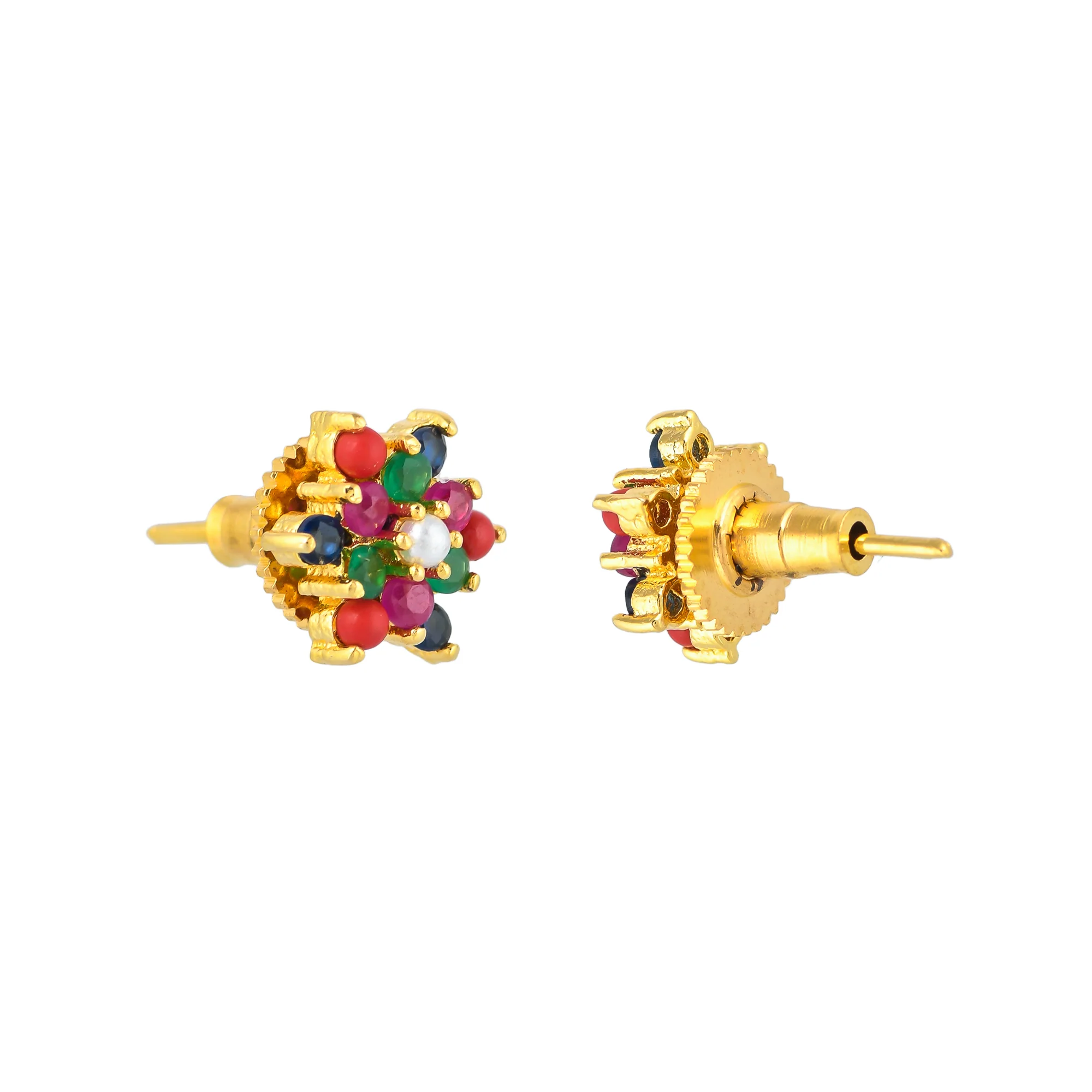 Round Cut Coloured CZ and Pearl Stud Earrings - Image 5