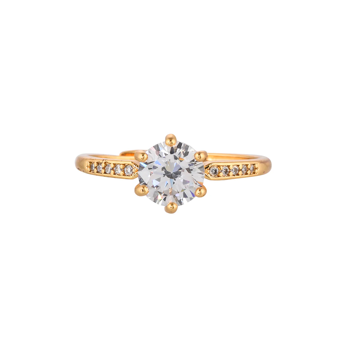 Round Cut Cubic Zircon Embellished Brass Yellow Gold Plated Ring - Image 3