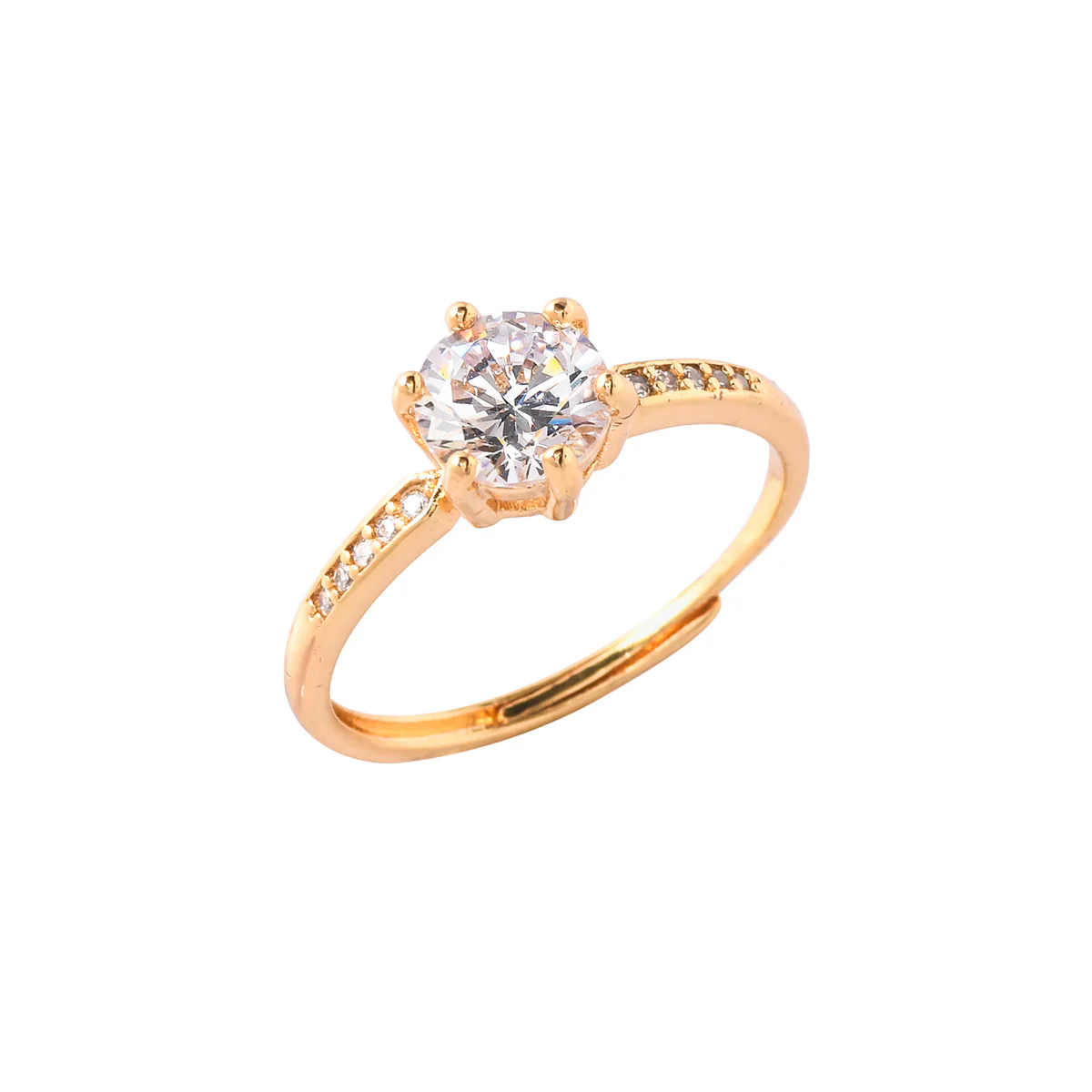 Round Cut Cubic Zircon Embellished Brass Yellow Gold Plated Ring - Image 4
