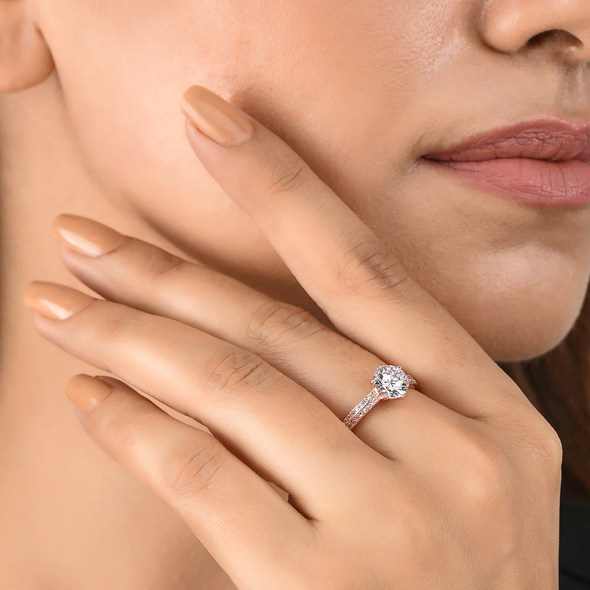 Round Cut Cubic Zirconia Adorned Gold Plated Brass Ring - Image 2
