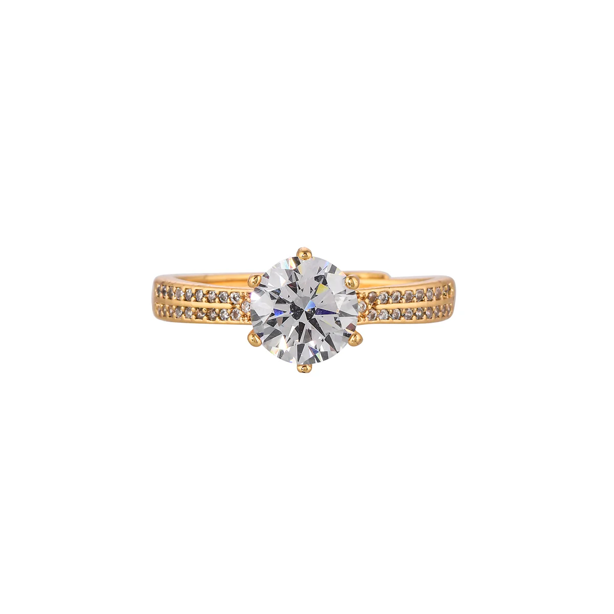 Round Cut Cubic Zirconia Adorned Gold Plated Brass Ring - Image 3