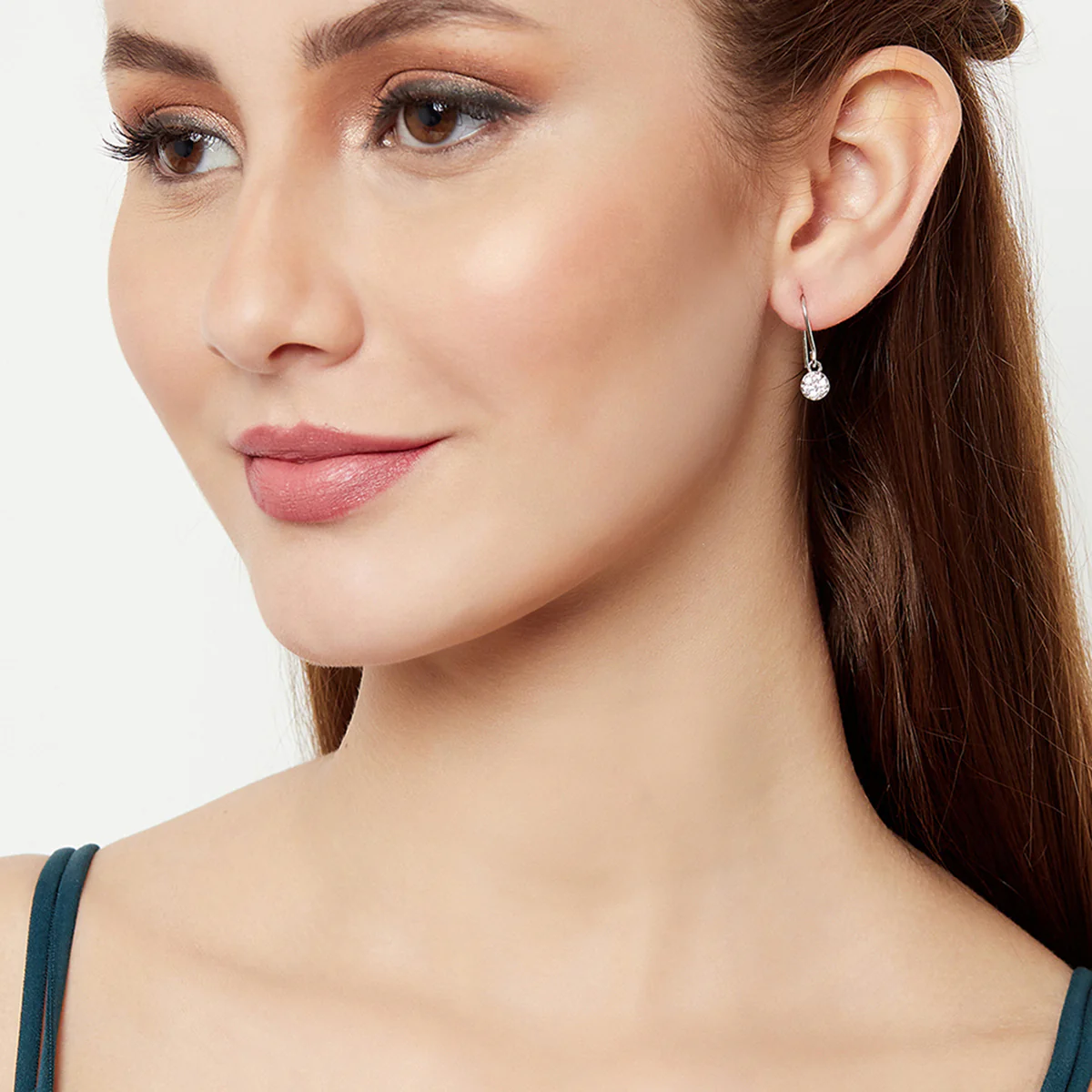 Round Cut CZ Adorned Brass White Rhodium Plated Jacket Earrings - Image 2