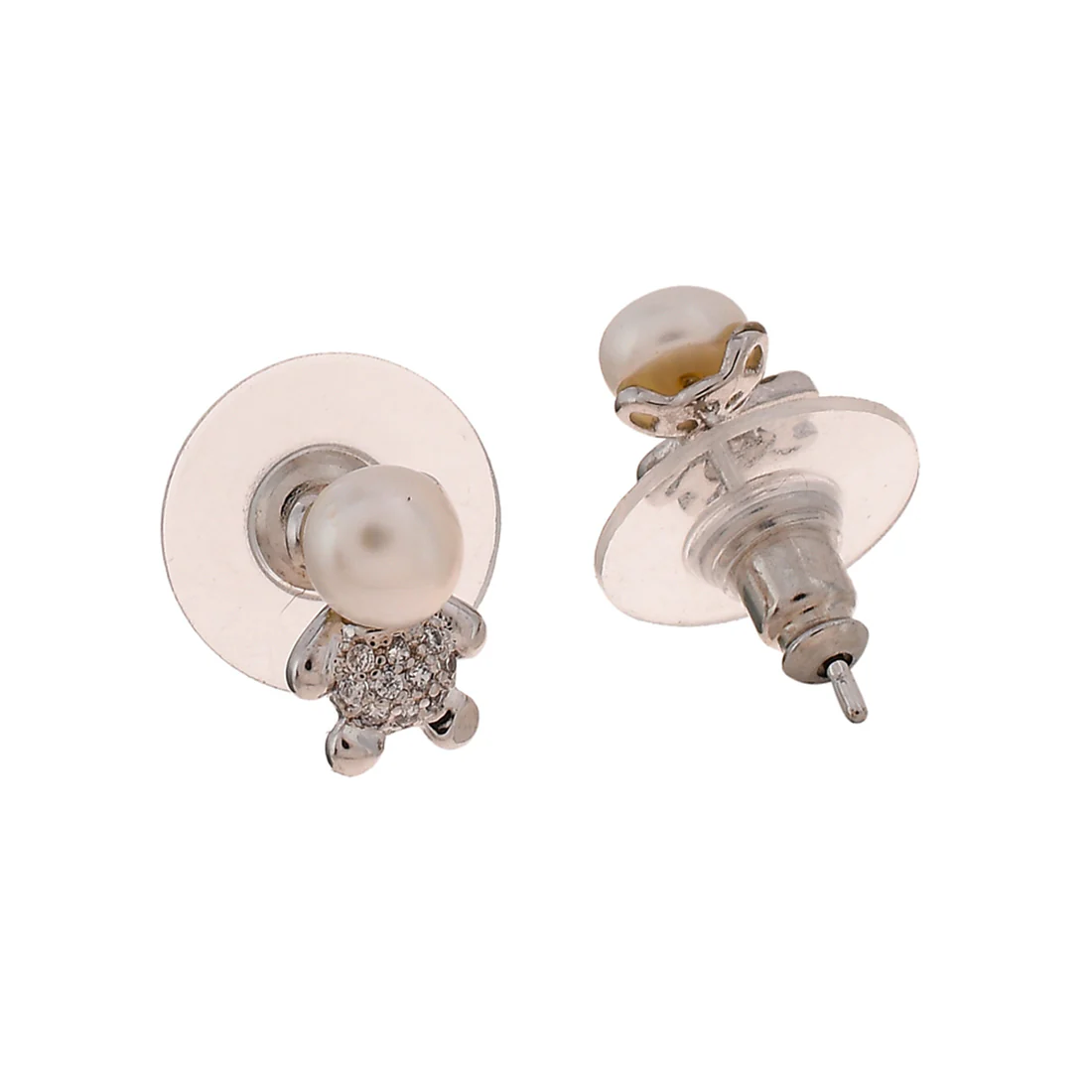 Round Cut CZ and Faux Pearls Minimalistic Brass Silver Plated Pendant Set - Image 5