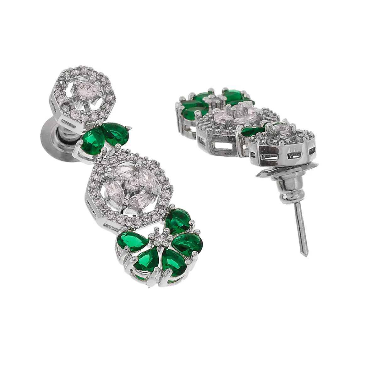 Round Cut CZ Embellished Brass Silver Plated Opulent Jewellery Set - Image 5