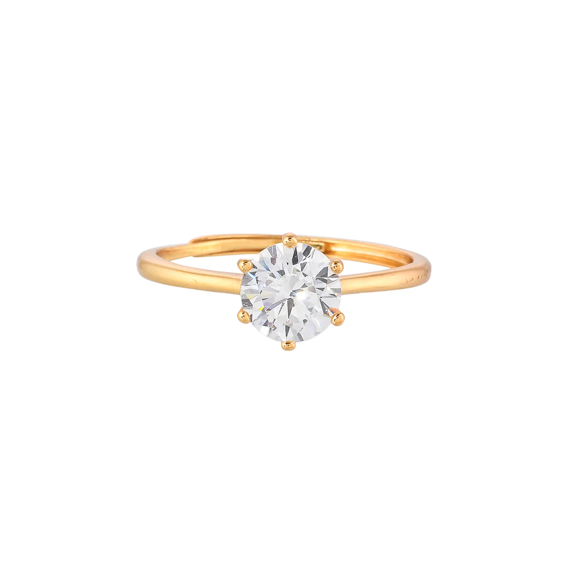 Round Cut CZ Embellished Gold Plated Brass Thin Band Ring - Image 3