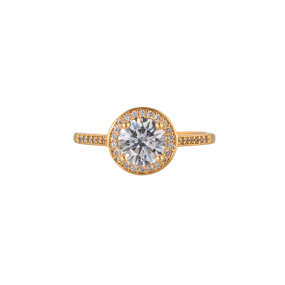 Round Cut Deep Set Cluster Setting Zircon Gold Plated Brass Ring - Image 3