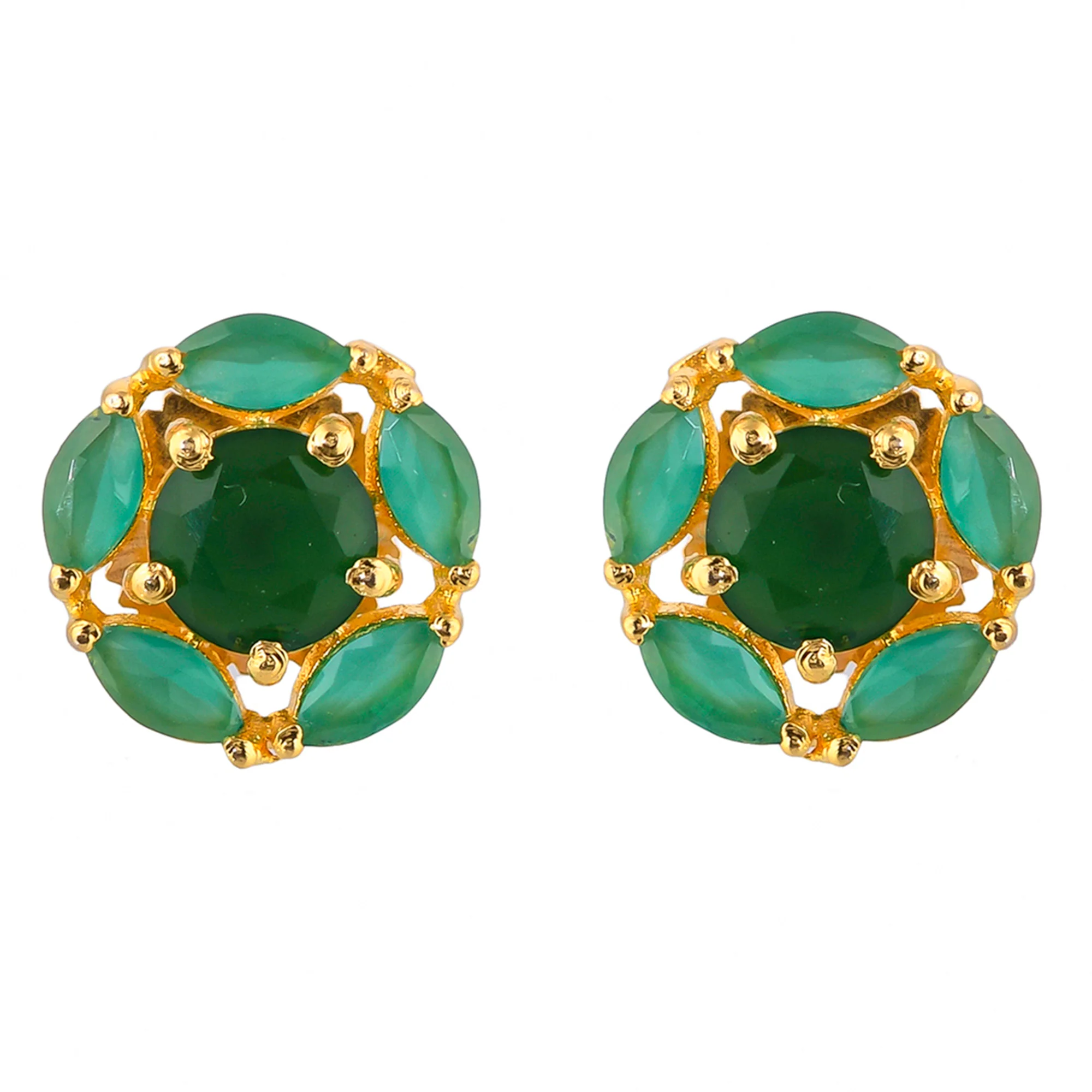 Round Cut Green Zirconia Gem Stud Earrings - Image 3