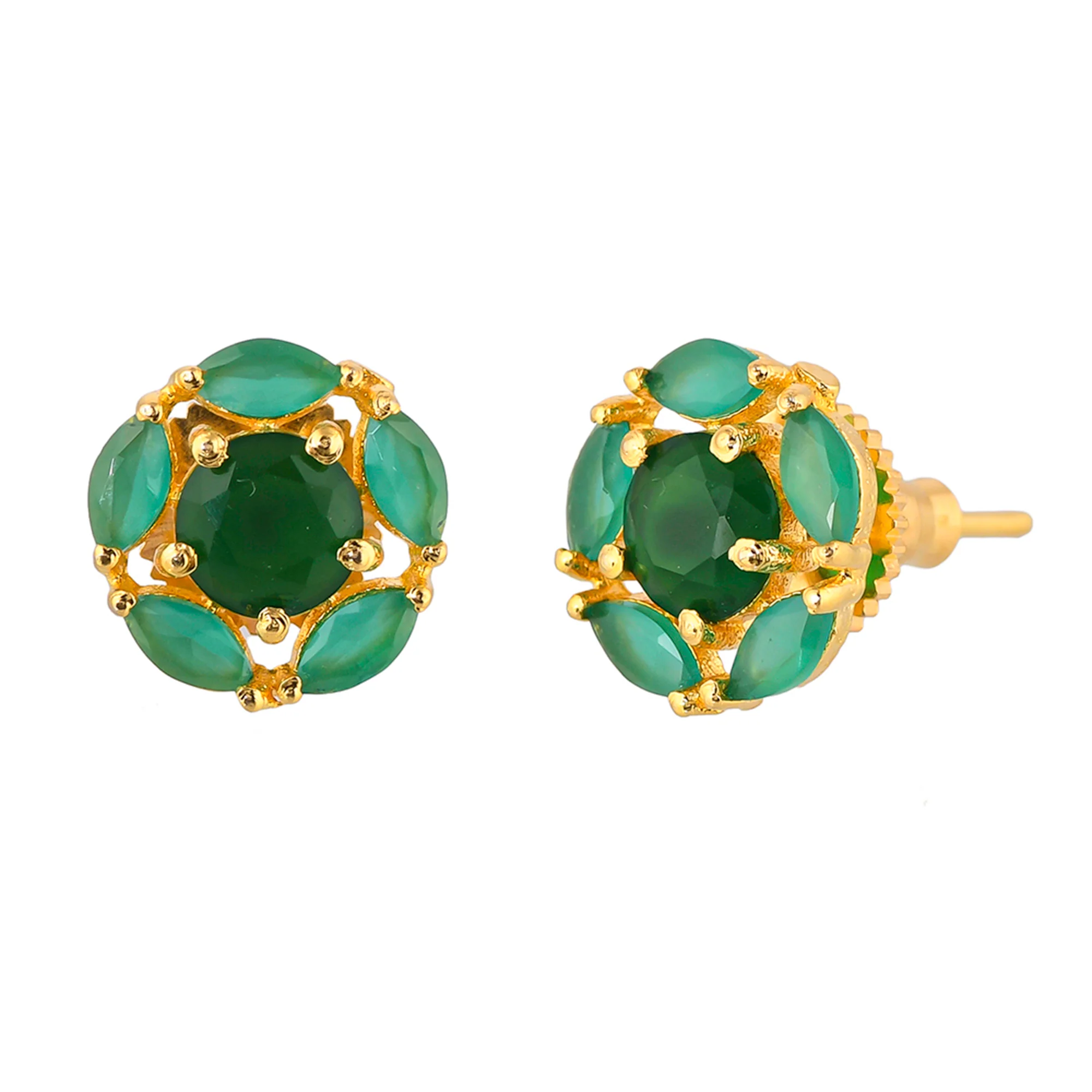 Round Cut Green Zirconia Gem Stud Earrings - Image 4