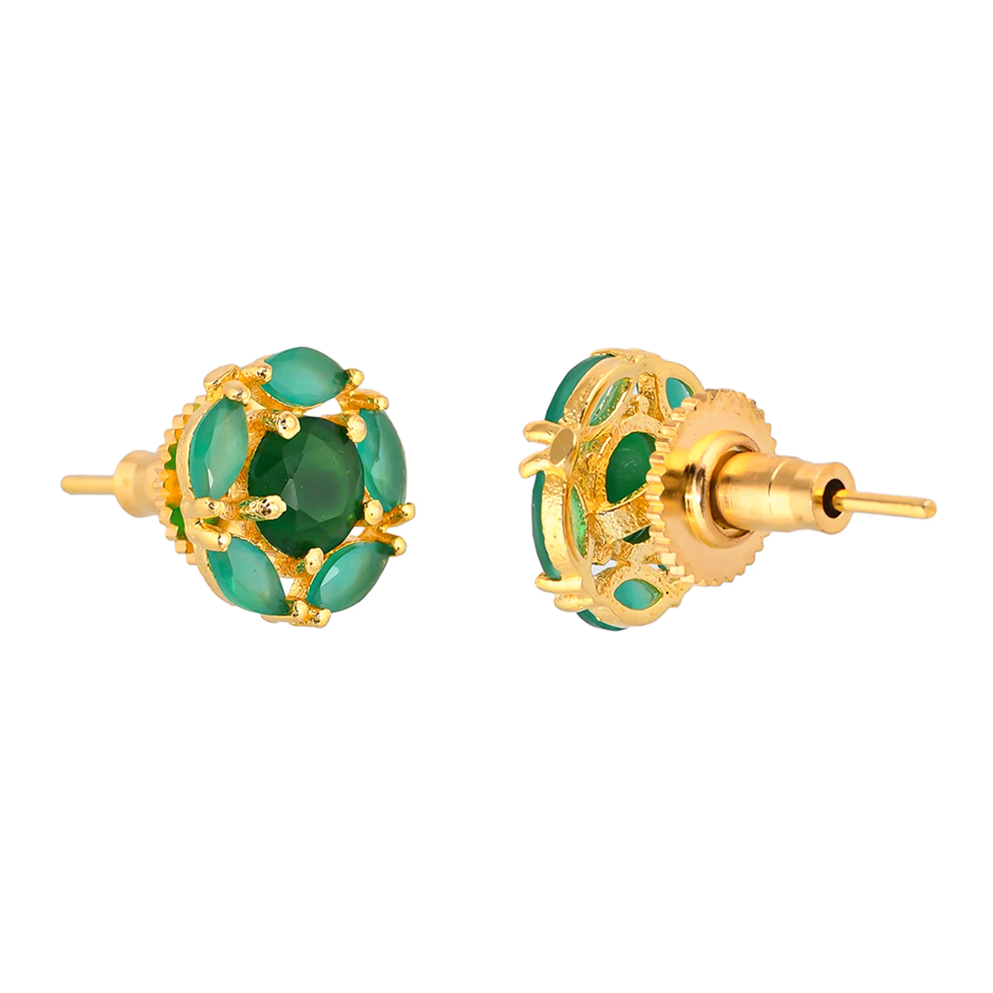 Round Cut Green Zirconia Gem Stud Earrings - Image 5