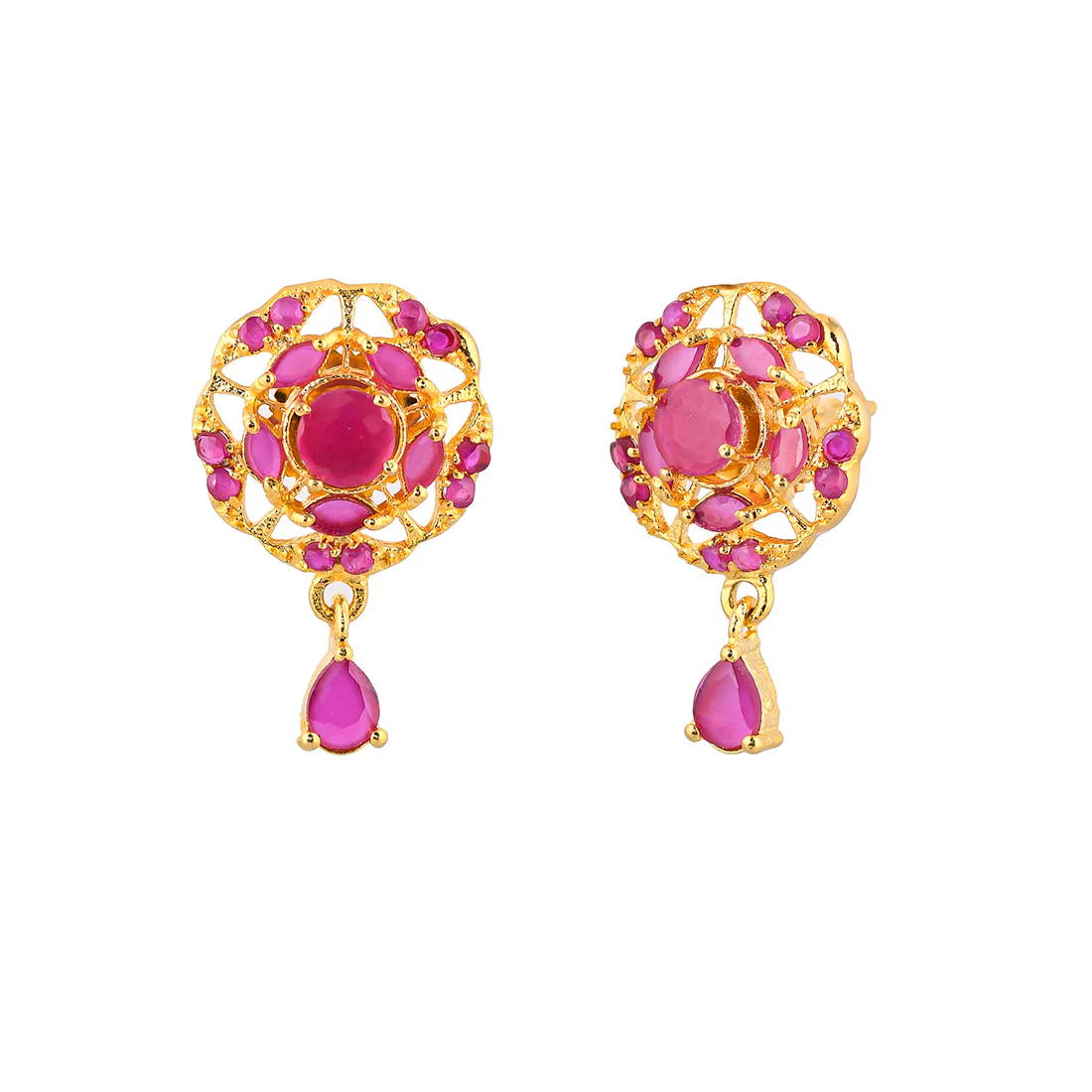 Round Cut Pink Zirconia Drop Stud Earrings - Image 4