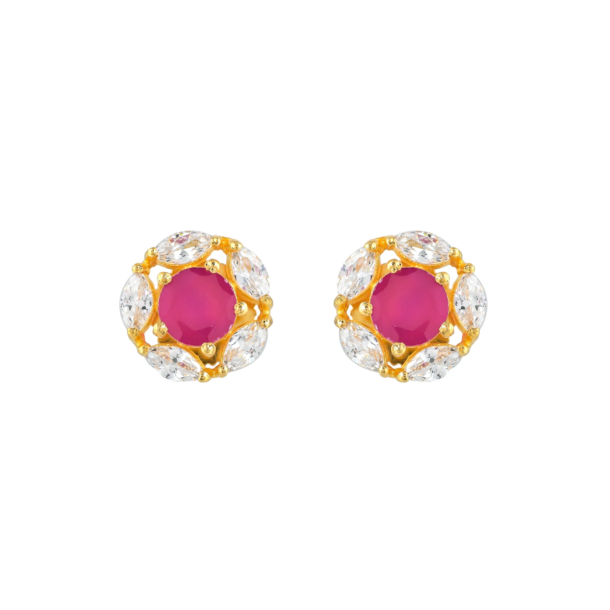 Round Cut Red Zirconia Gem Stud Earrings - Image 3
