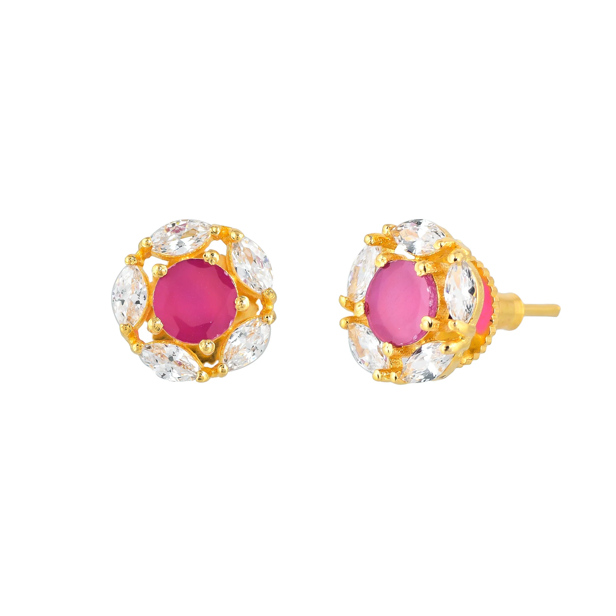 Round Cut Red Zirconia Gem Stud Earrings - Image 4