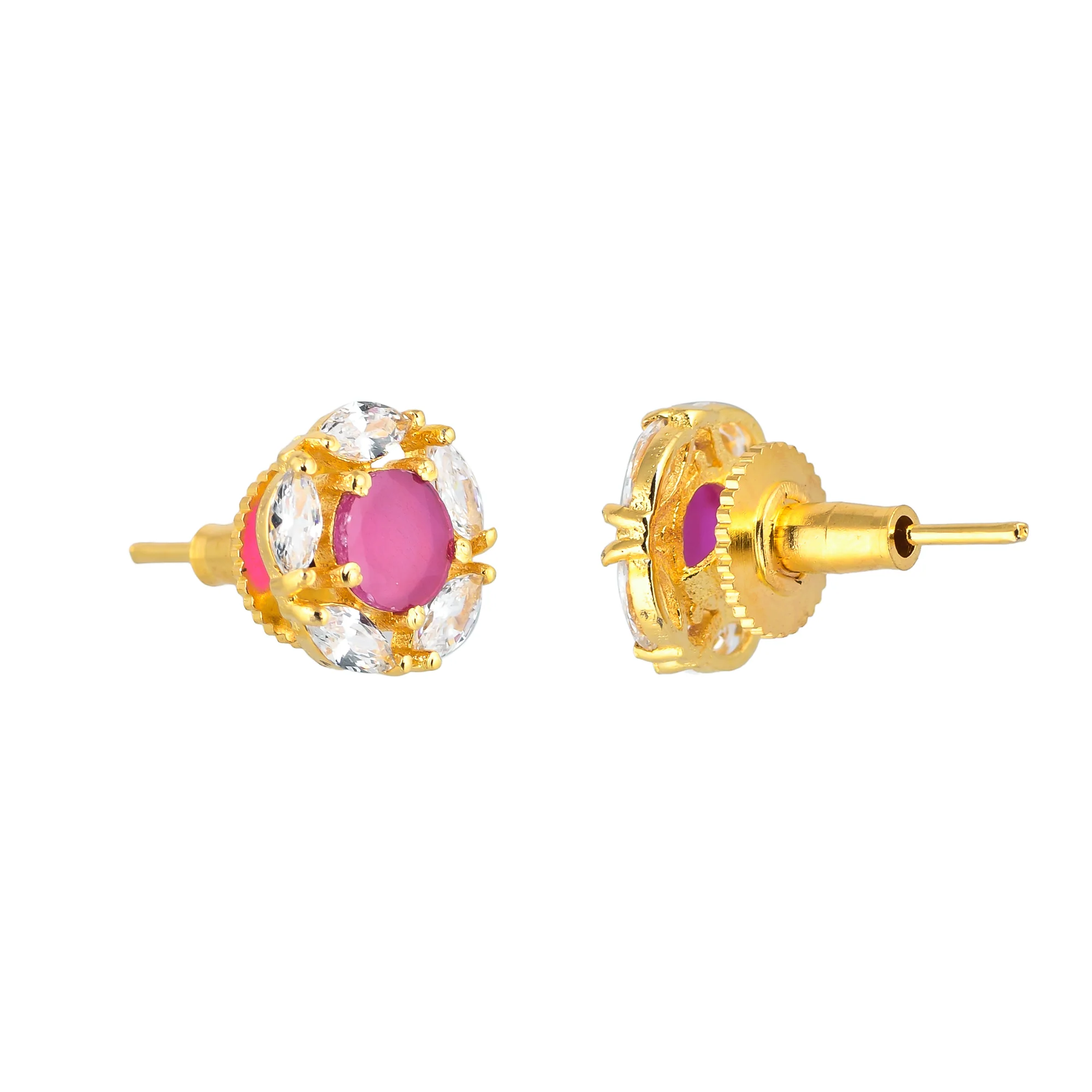 Round Cut Red Zirconia Gem Stud Earrings - Image 5