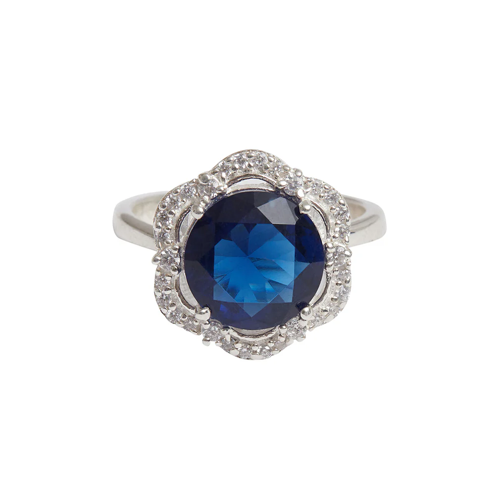 Round Cut Sapphire 925 Sterling Silver Silver Toned Ring - Image 3