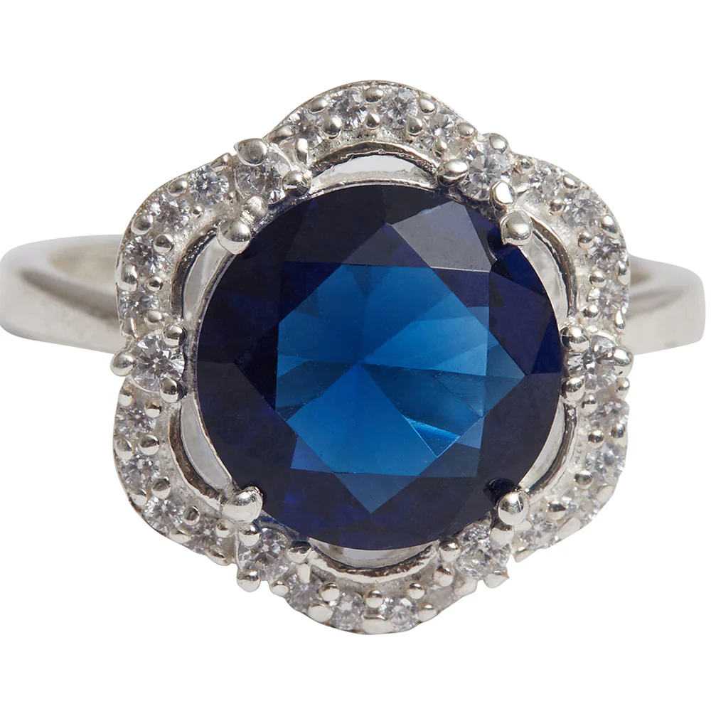 Round Cut Sapphire 925 Sterling Silver Silver Toned Ring - Image 4