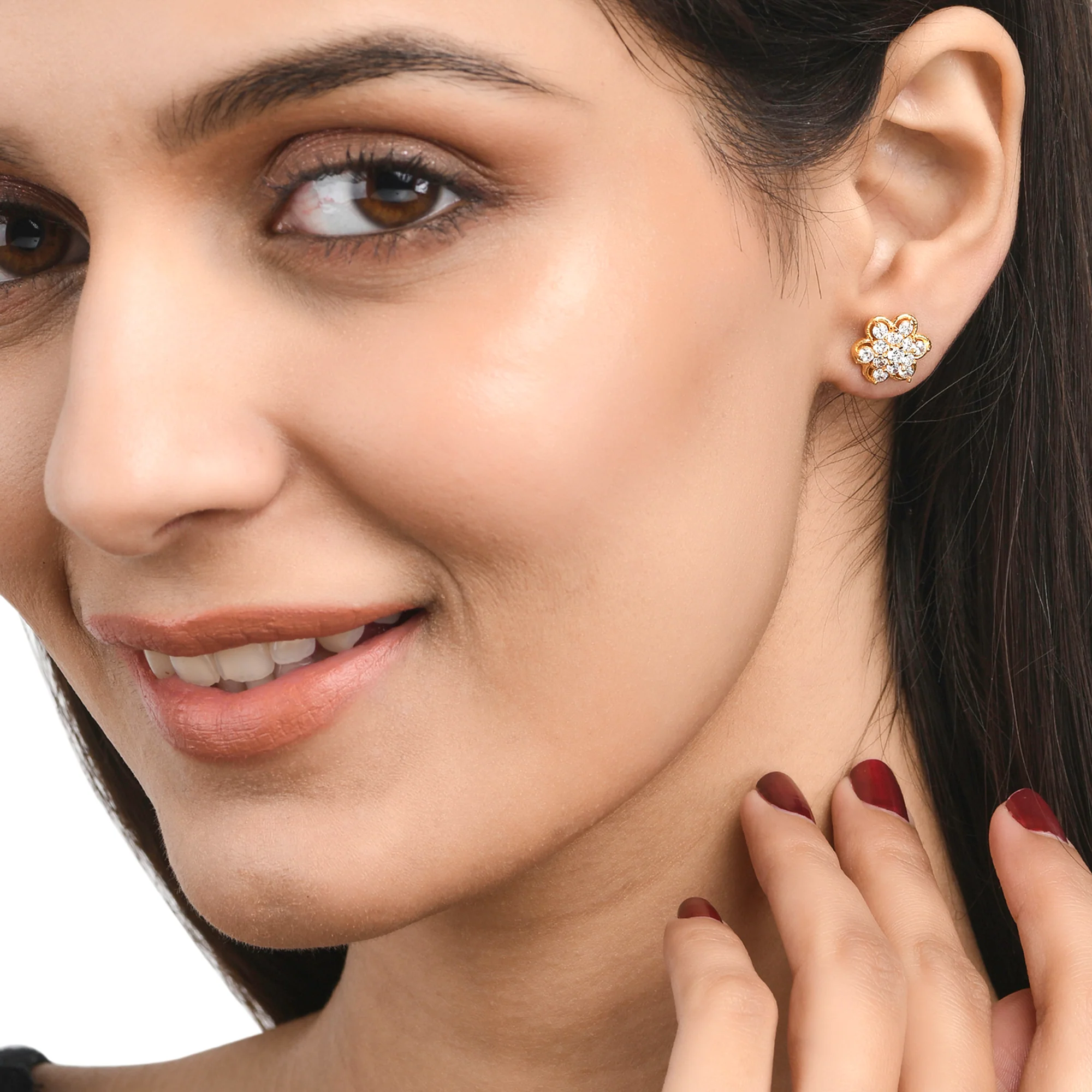 Round Cut White CZ Gems Stud Earrings - Image 2