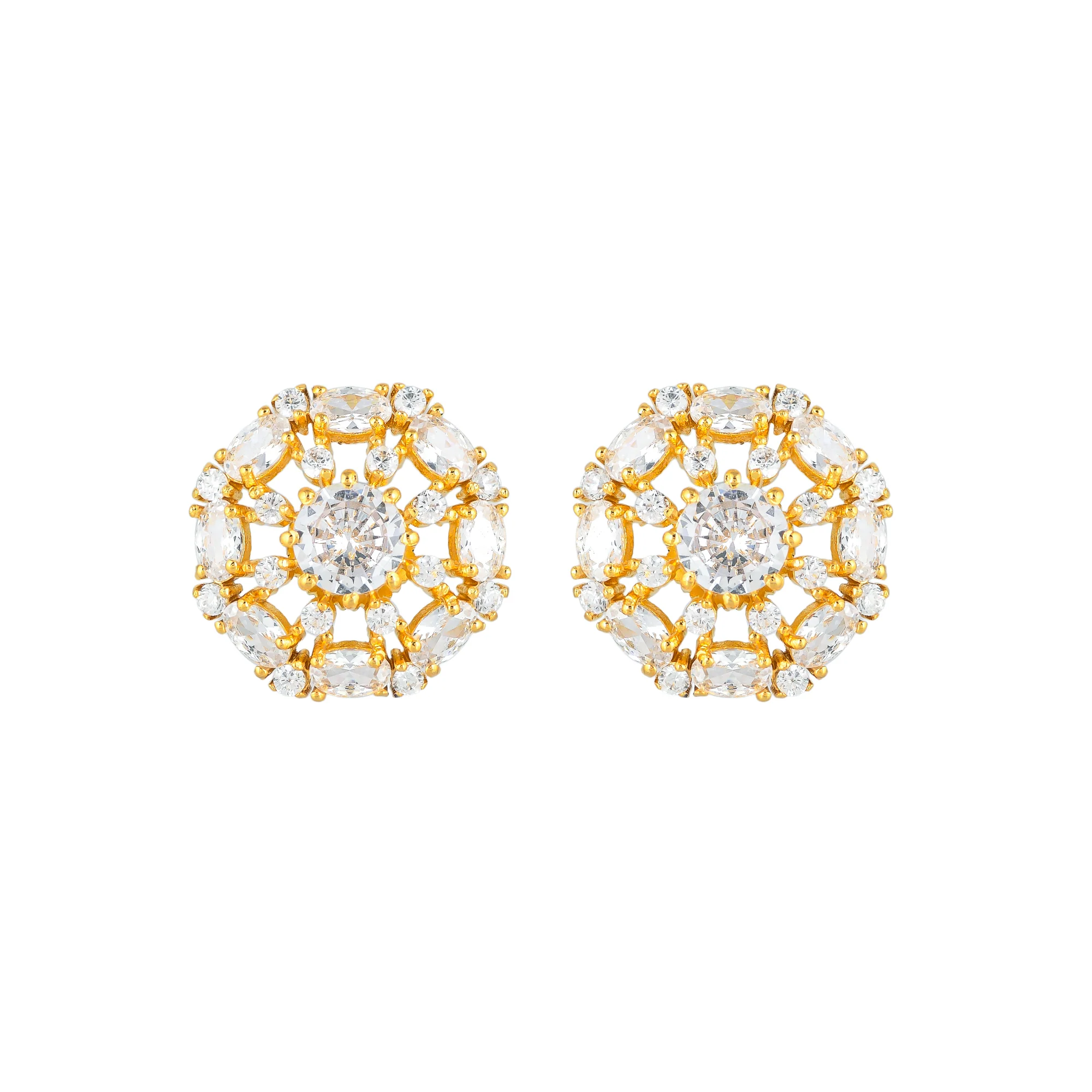Round Cut White Zirconia Gems Stud Earrings - Image 3