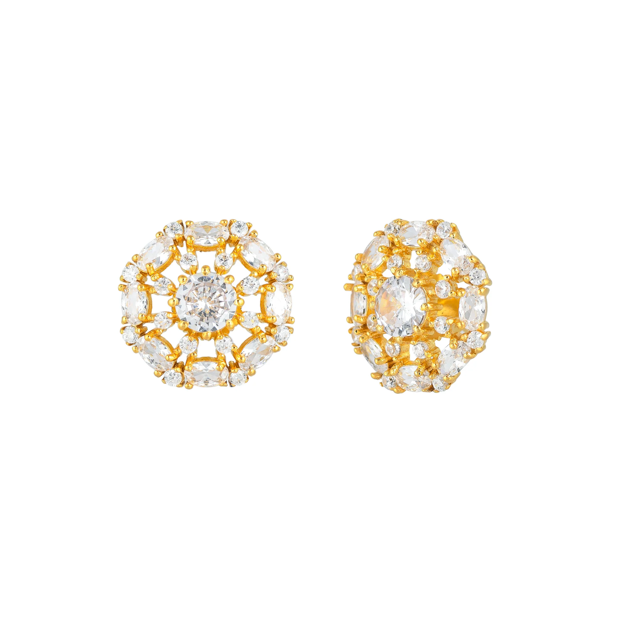 Round Cut White Zirconia Gems Stud Earrings - Image 4