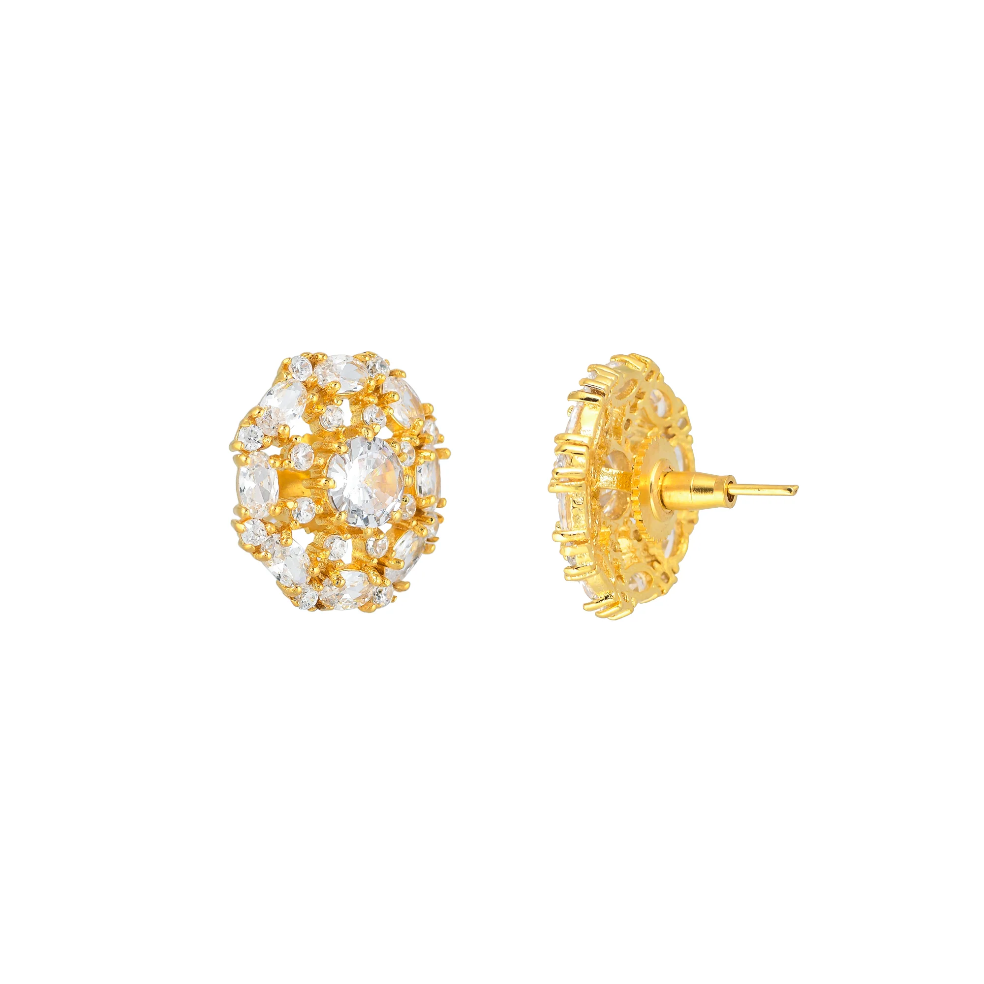 Round Cut White Zirconia Gems Stud Earrings - Image 5