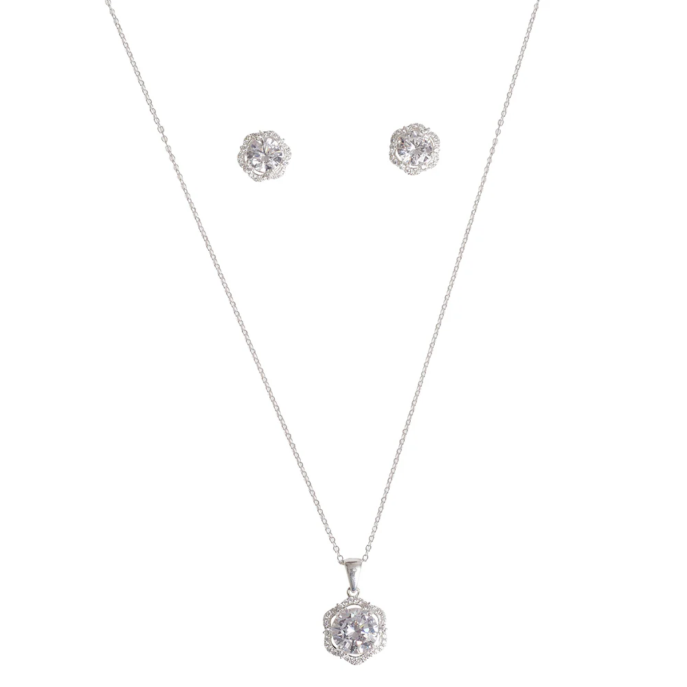 Round Cut Zircons Embellished Floral Motifs 925 Sterling Silver Box Set - Image 4