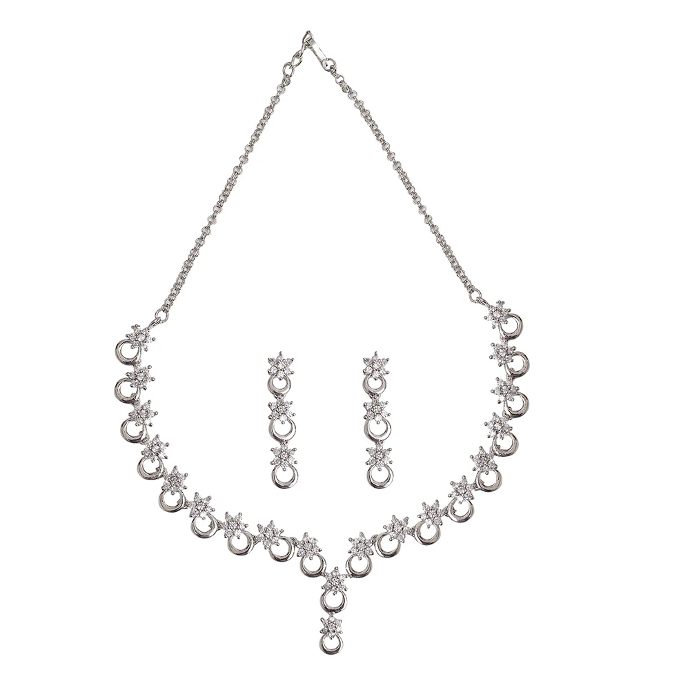Round Cut Zircons Floral Design Brass Jewellery Set - Image 3