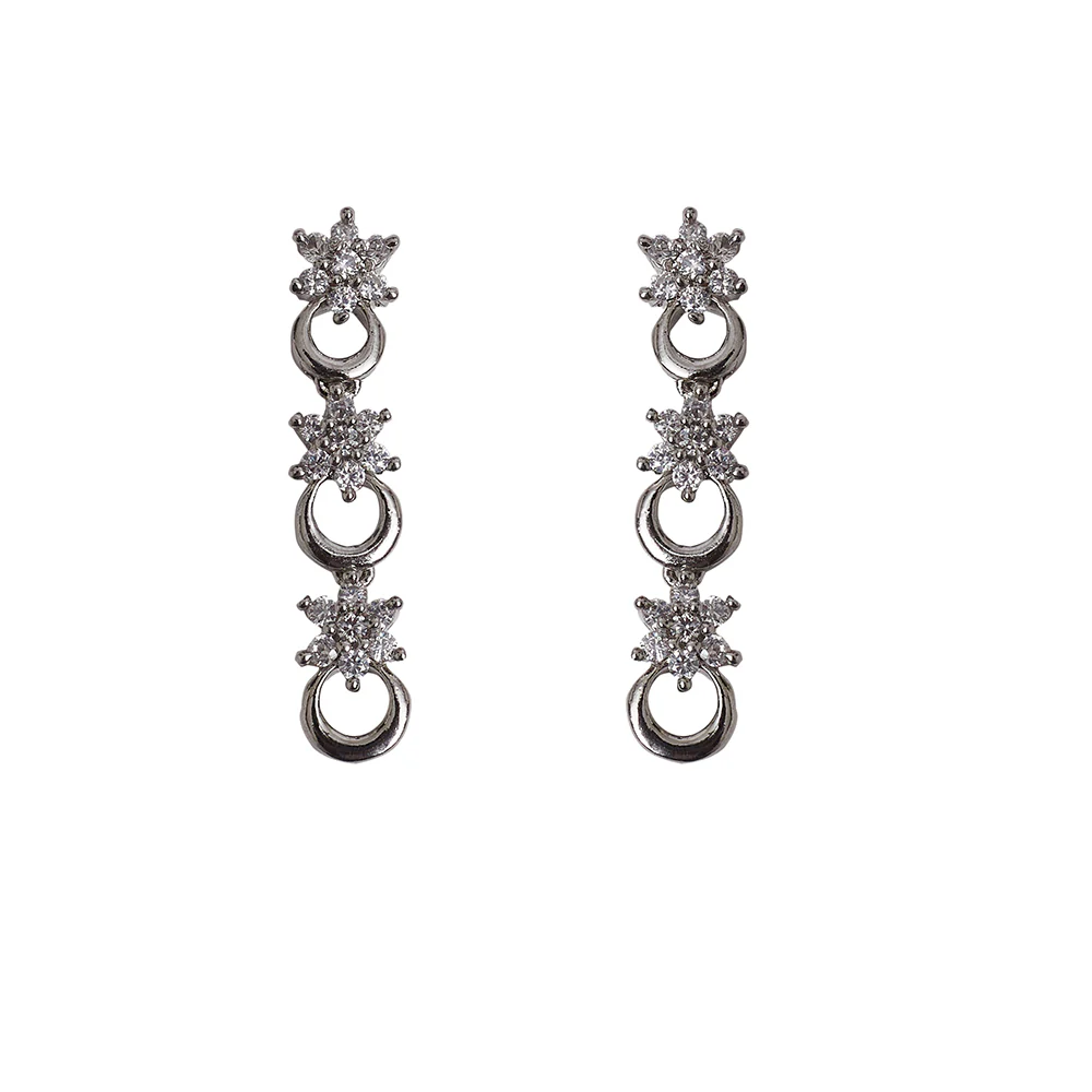 Round Cut Zircons Floral Design Brass Jewellery Set - Image 5