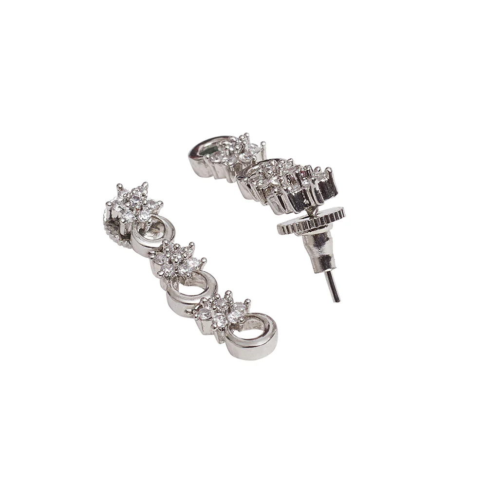 Round Cut Zircons Floral Design Brass Jewellery Set - Image 6