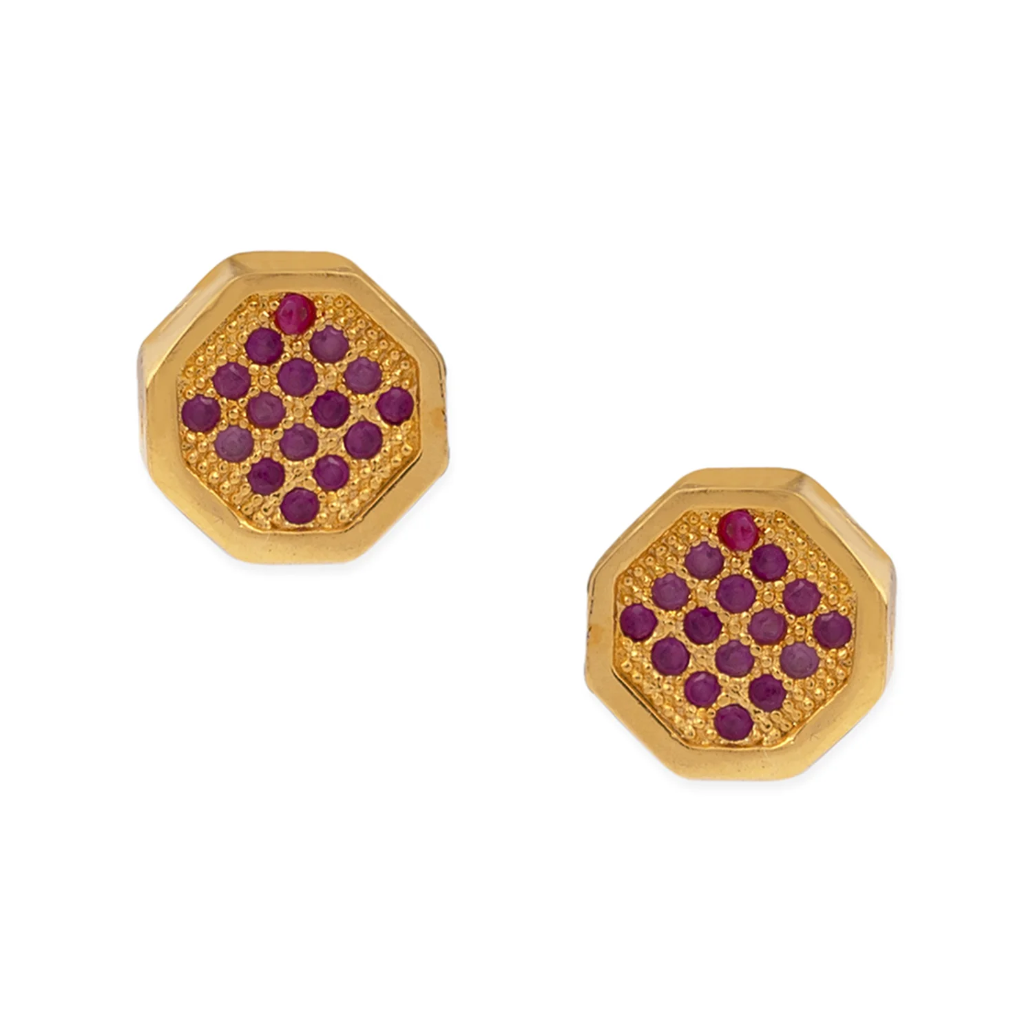 Round CZ Gold Plated Stud Earrings - Image 3