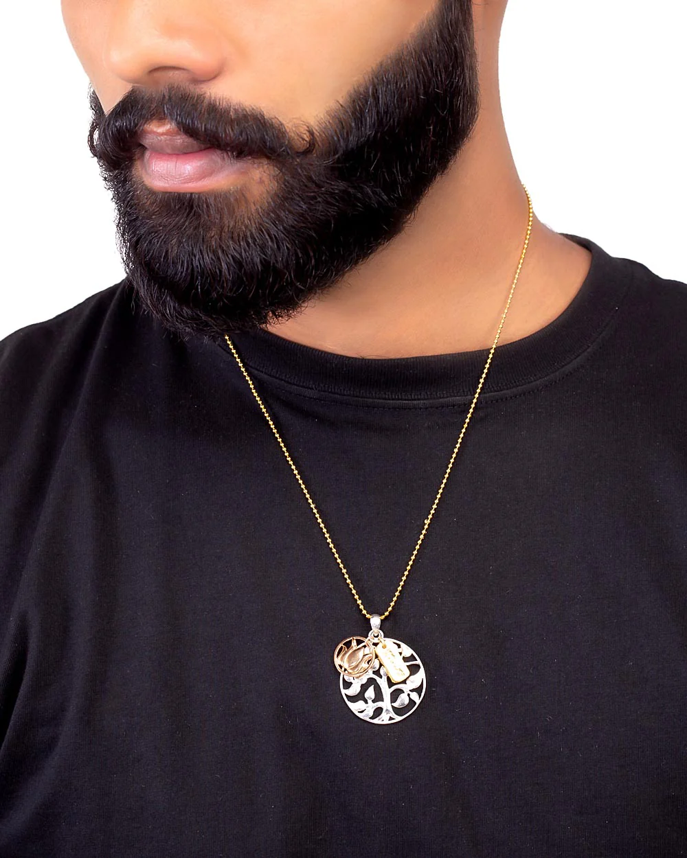 Round Detailing Pendant With Chain For Men - Image 2
