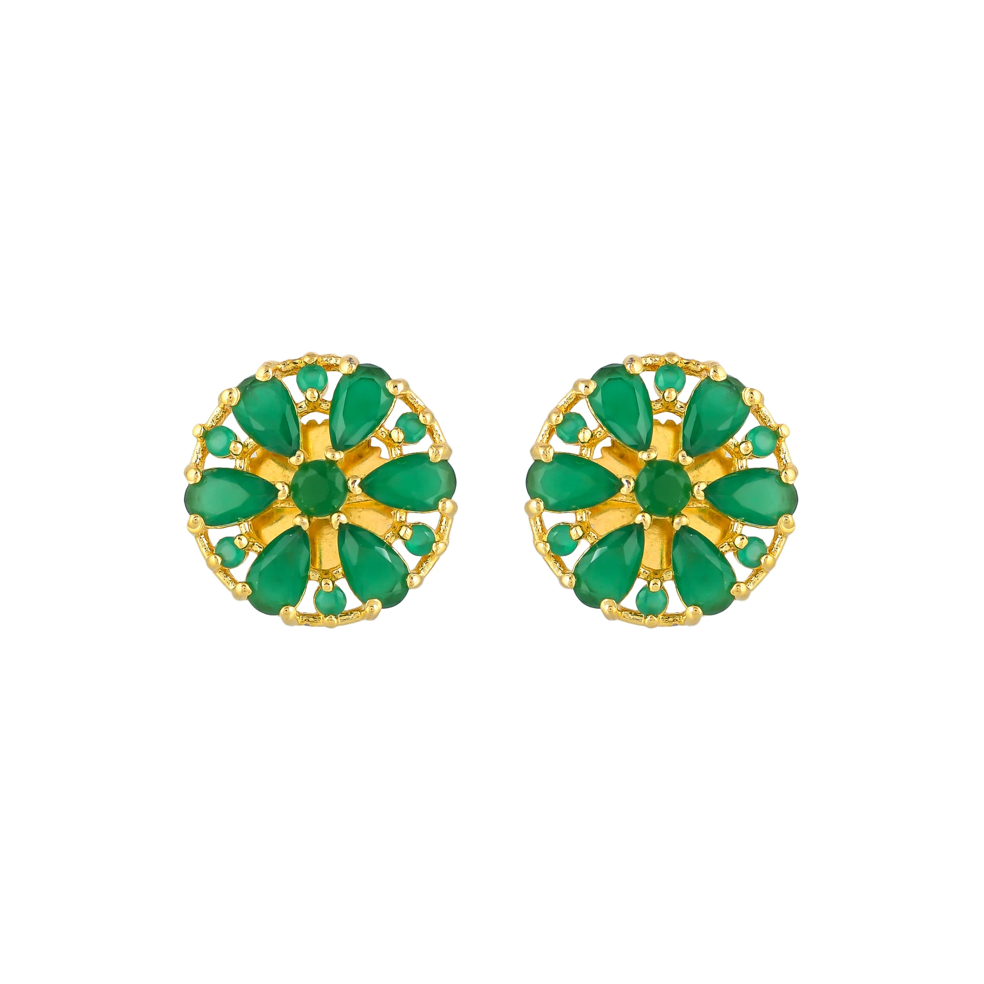 Round Green Zirconia Gems Stud Earrings - Image 3