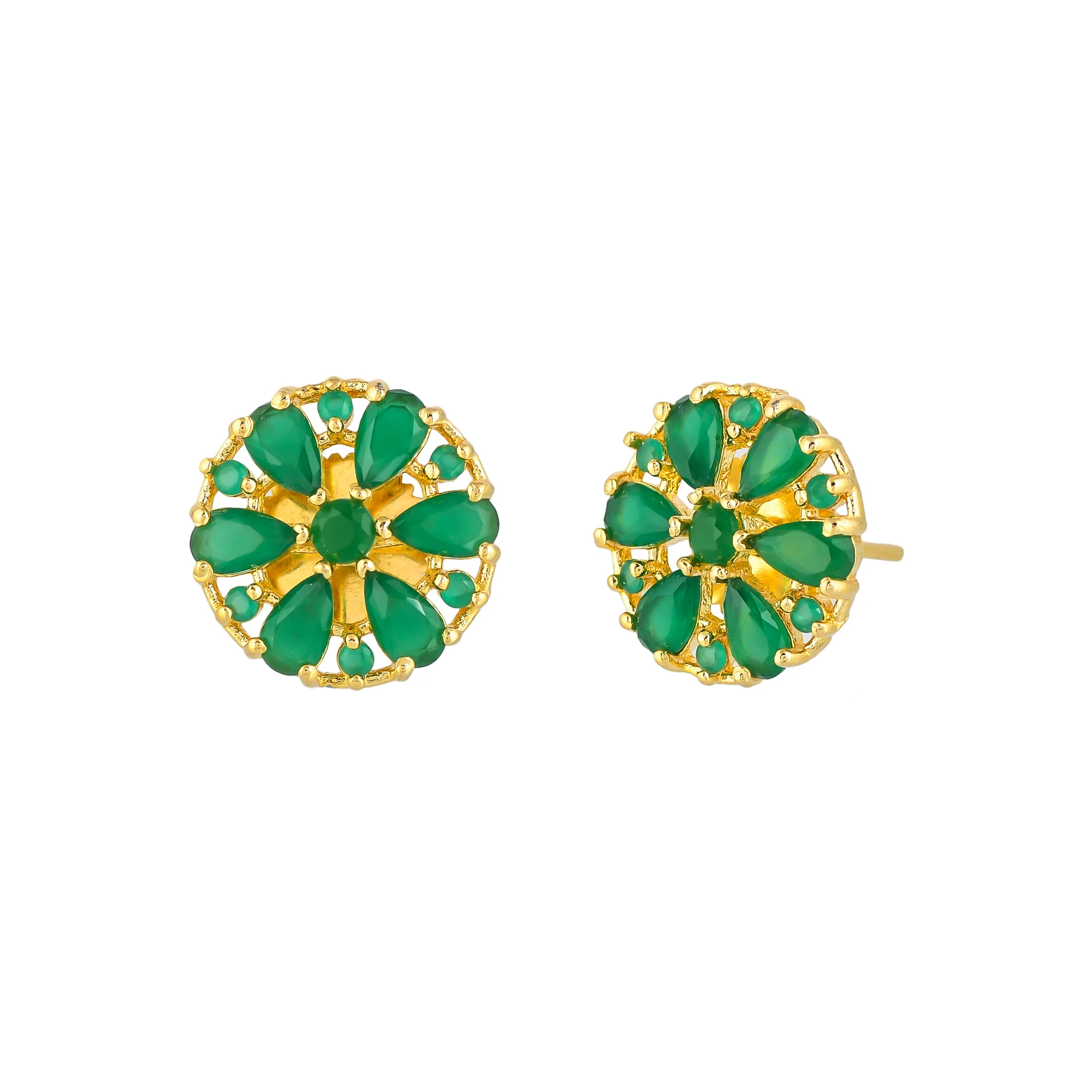Round Green Zirconia Gems Stud Earrings - Image 4
