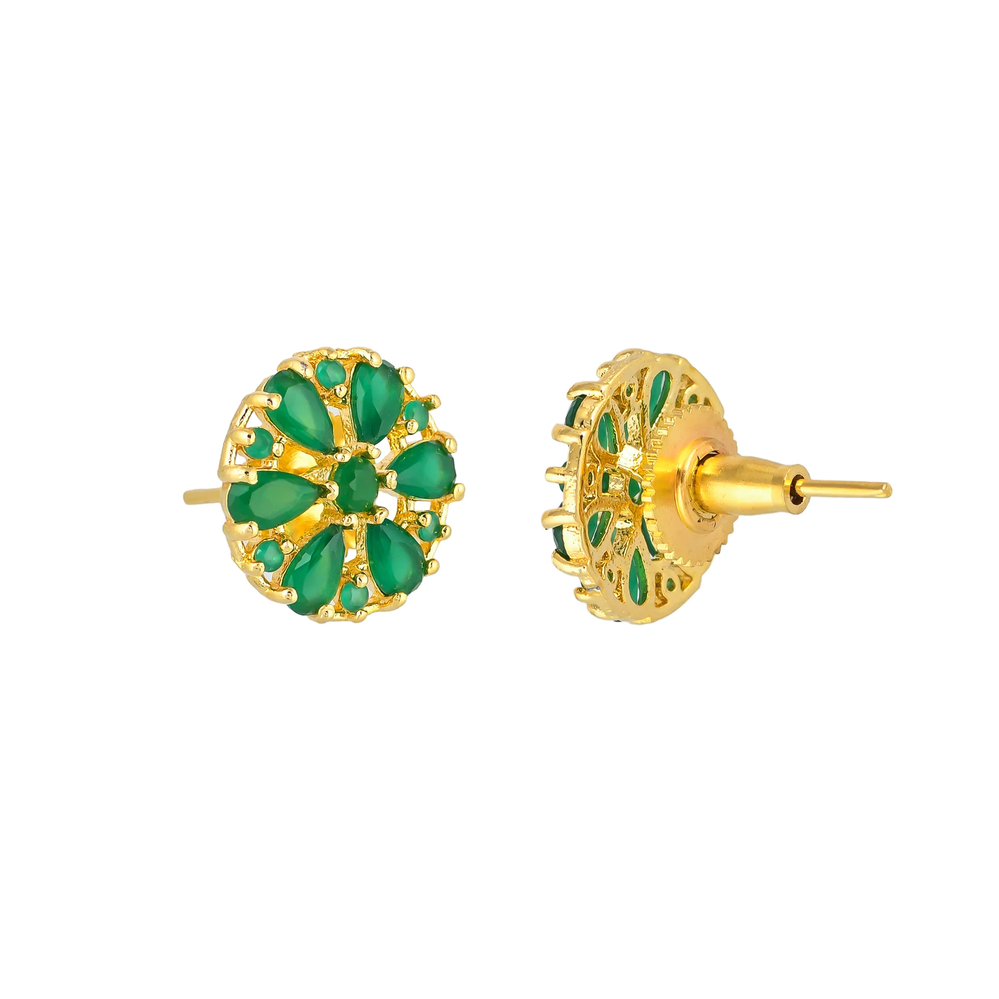 Round Green Zirconia Gems Stud Earrings - Image 5