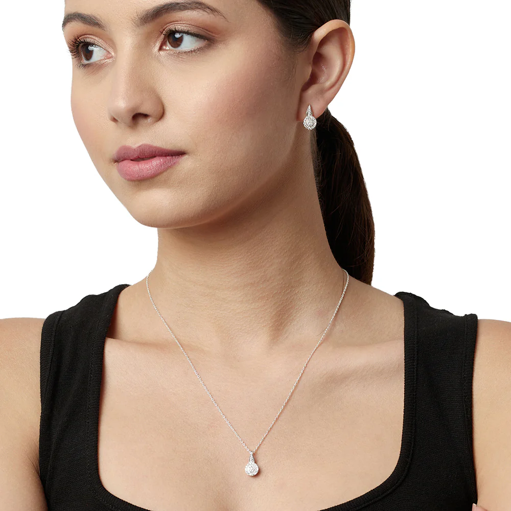 Round Sparkle CZ 925 Sterling Silver Pendant Set - Image 2