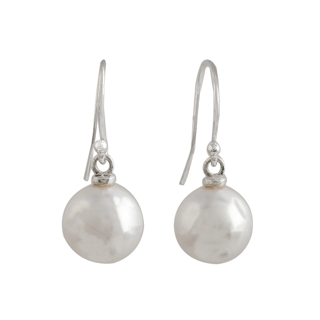 Round White Pearls Silver Plated Sterling Silver Earrings - Image 4