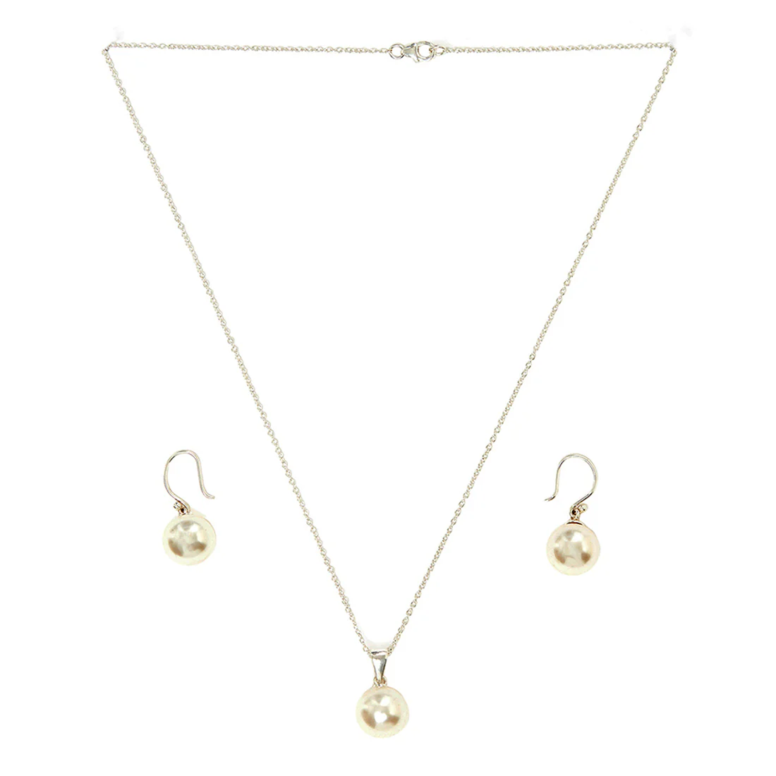 Round White Pearls Silver Plated Sterling Silver Pendant Set - Image 3
