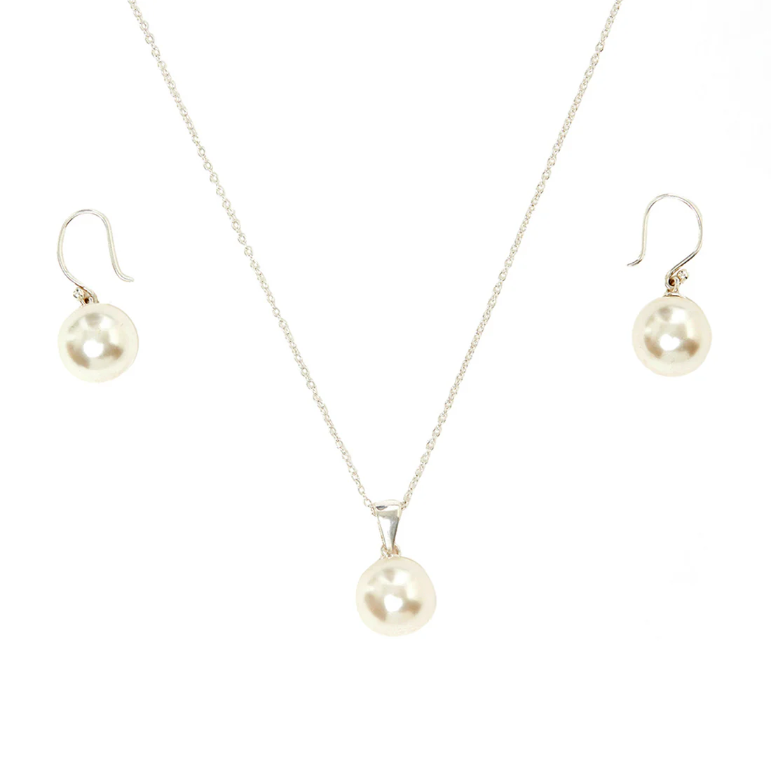 Round White Pearls Silver Plated Sterling Silver Pendant Set - Image 4
