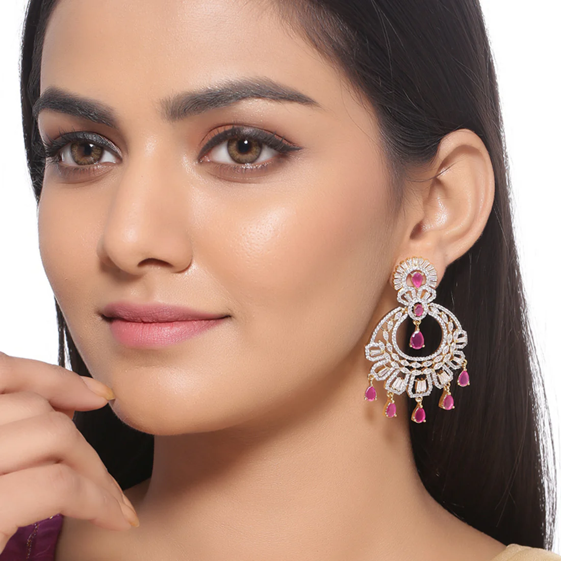 Round Zircon Gemstones Drop Earrings - Image 2